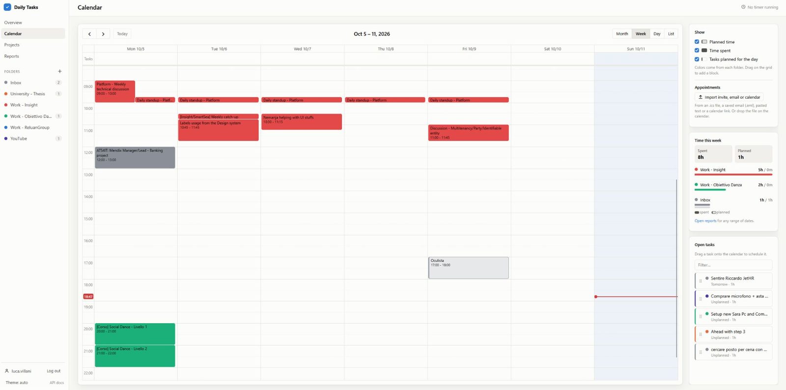 Weekly calendar organised by AIDA